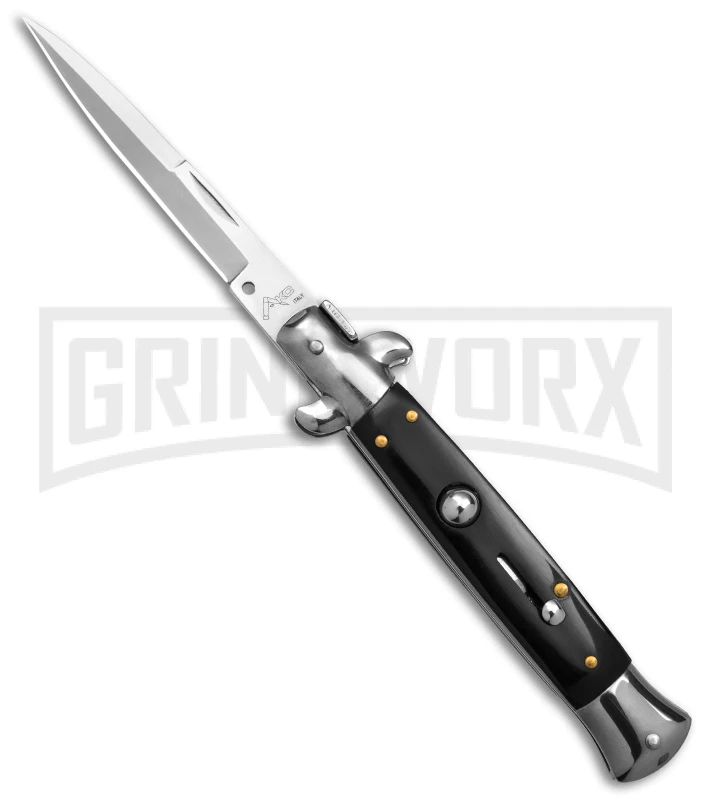 9" Anomaly Stiletto Black Pearlex Automatic Knife - Satin Bayo 1 9" Anomaly Stiletto Black Pearlex Automatic Knife - Satin Bayo