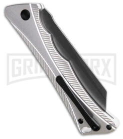 AKC Smarty Silver W/Black Bolster Automatic Knife Reverse Tanto - Black SW Plain -Gerber Knives Store AKC Smarty Automatic Knife Silver w Black Bolster 3.3in Black Stonewash BHQ 185812 hd side large