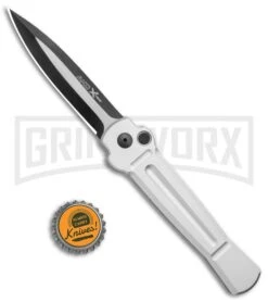 AKC X-treme Ace Silver Automatic Knife - Two Tone -Gerber Knives Store AKC X Treme Ace Auto Silver TT BHQ 136143 jr bottlecap large