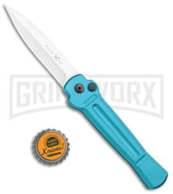 AKC X-treme ACE Light Blue Automatic Knife - Satin Plain -Gerber Knives Store AKC X treme Ace Auto Light Blue Satin BHQ 105418 jr bottlecap large