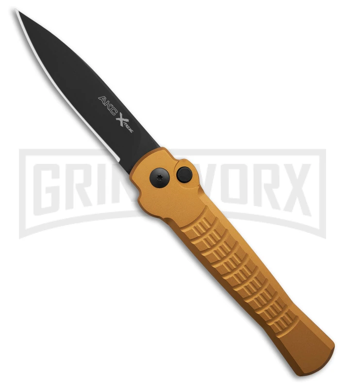 AKC X-treme Ace1 Gold Aluminum Automatic Knife - Black Plain 1 AKC X-treme Ace1 Gold Aluminum Automatic Knife - Black Plain