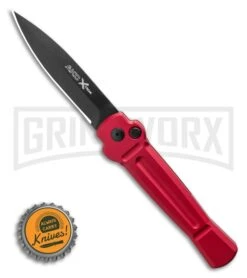 AKC X-treme Ace Red Automatic Knife - Black Plain -Gerber Knives Store AKC X treme Ace Automatic Knife Red 3.6 Black BHQ 123056 LS Bottlecap large