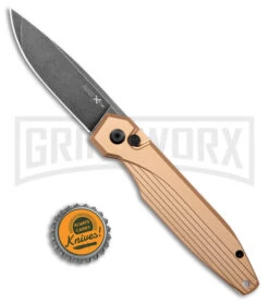 AKC X-treme Dandy Tan Aluminum Automatic Knife - Black Stonewash -Gerber Knives Store AKC X treme Dandy Tan Aluminum Auto Black SW BHQ 176846 jr bottlecap large