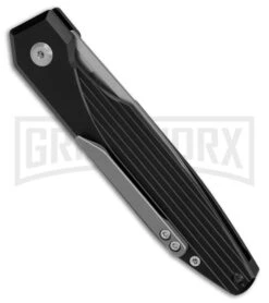AKC X-treme Dandy Black Aluminum Automatic Knife - Stonewash Plain -Gerber Knives Store Akc Xtreme Dandy Black Aluminum AK SW BHQ 174573 td side large