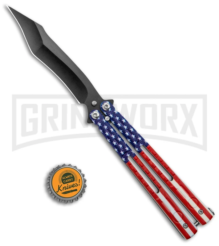 American Flag Balisong Butterfly Knife Black - Blade Pain 4 American Flag Balisong Butterfly Knife Black - Blade Pain - Image 4