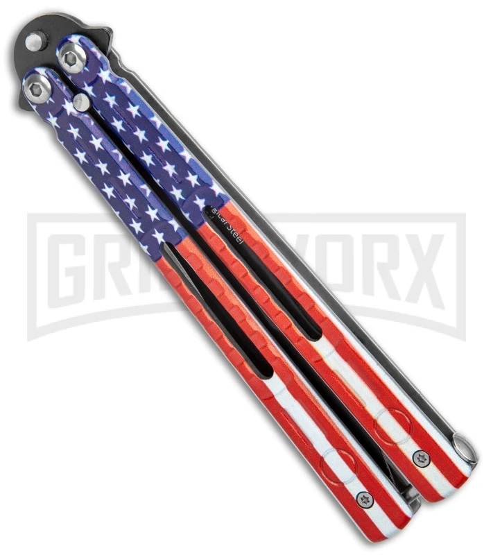 American Flag Balisong Butterfly Knife Black - Blade Pain 3 American Flag Balisong Butterfly Knife Black - Blade Pain - Image 3