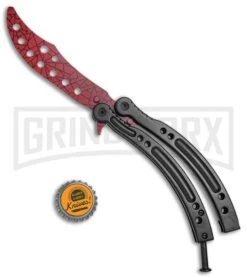 Andux CS Black Balisong Butterfly Trainer - Cracked Red Holes -Gerber Knives Store Andux C S Black Balisong Butterfly Trainer Cracked Red Holes A0002975 BP 24576 jr bottlecap large