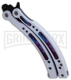 Andux CS Balisong White Butterfly Knife W/ Stardust Inlays - Bowie Stardust -Gerber Knives Store Andux CS Balisong White Butterfly Stardust Inlays Bowie Stardust GX 32298 er spine large