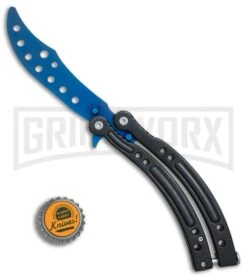 Andux CS Black Balisong Butterfly Trainer - Blue Holes -Gerber Knives Store Andux CS Black trainer blue holes BP 24579 er bottlecap large