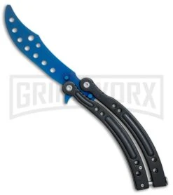 Andux CS Black Balisong Butterfly Trainer - Blue Holes