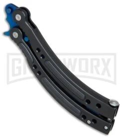 Andux CS Black Balisong Butterfly Trainer - Blue Holes -Gerber Knives Store Andux CS Black trainer blue holes BP 24579 er spine large