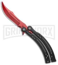 Andux CS Red/Black Balisong Butterfly Kinfe W/Black Handle/ Inlays -Red Plain