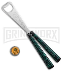 BB Barfly Green Circuit Bottle Opener Butterfly Trainer - Satin -Gerber Knives Store BB Barfly Bottle Opener Butterfly Trainer Circuit Green Black BHQ 75545 jr bottlecap large