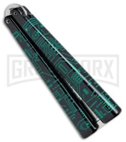 BB Barfly Green Circuit Bottle Opener Butterfly Trainer - Satin -Gerber Knives Store BB Barfly Bottle Opener Butterfly Trainer Circuit Green Black BHQ 75545 jr side large