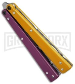 BB Barfly Pro Purple/Yellow Bottle Opener Butterlfy Trainer -Gerber Knives Store BB Barfly Pro Model Bottle Opener Butterfly Trainer Purple Yellow BHQ 87778 er spine large