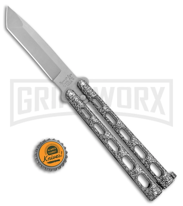 Bear & Son Knives 114A Large Silver Balisong Butterfly Knife - Blasted Tanto 4 Bear & Son Knives 114A Large Silver Balisong Butterfly Knife - Blasted Tanto - Image 4