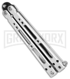 Bear OPS Bear Song IV Silver Balisong Butterfly Knife W/Trainer - Black Plain -Gerber Knives Store Bear OPS Bear Song IV Butterfly Aluminum with Trainer Black B 400 B TR BHQ 74868 jr spine large
