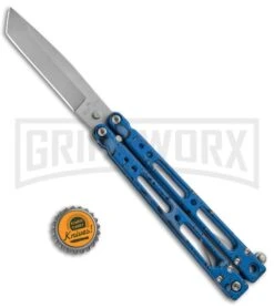 Bear OPS Bear Song IV Blue Raindrop Balisong Butterfly Knife - Tanto Bead Blast -Gerber Knives Store Bear OPS Bear Song IV Tanto Butterfly Blue Raindrop BB B 410 AIBD AP 35035 BHQ 67848 jr bottlecap 2 large