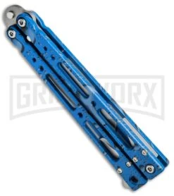 Bear OPS Bear Song IV Blue Raindrop Balisong Butterfly Knife - Tanto Bead Blast -Gerber Knives Store Bear OPS Bear Song IV Tanto Butterfly Blue Raindrop BB B 410 AIBD AP 35035 BHQ 67848 jr side 2 large