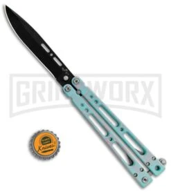 Bear Ops Bear Song IV Cyan Speckle Blue Butterfly Knife - Black -Gerber Knives Store Bear Ops Bear Song IV Butterfly Cyan Speckle Blue Black B 400 AICY B BHQ 83465 jr bottlecap large