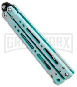 Bear Ops Bear Song IV Cyan Speckle Blue Butterfly Knife - Black -Gerber Knives Store Bear Ops Bear Song IV Butterfly Cyan Speckle Blue Black B 400 AICY B BHQ 83465 jr side large