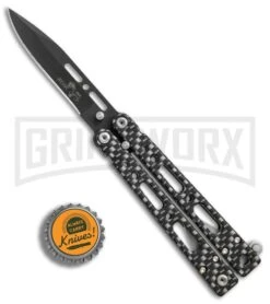 Bear OPS Bear Song IV Sim. Carbon Fiber Small Butterfly Knife - Black Plain -Gerber Knives Store Bear Ops Bear Song IV small sim carbon fiber black BHQ 75950 er bottlecap large