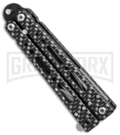 Bear OPS Bear Song IV Sim. Carbon Fiber Small Butterfly Knife - Black Plain -Gerber Knives Store Bear Ops Bear Song IV small sim carbon fiber black BHQ 75950 er spine large