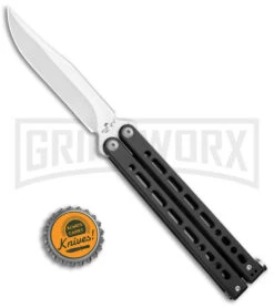 Bear Ops Bear Song VIII Black Butterfly Knife - Clip Point Satin Plain -Gerber Knives Store Bear Ops Bear Song VIII Butterfly CP Black Steel Satin BHQ 107303 jr bottlecap large