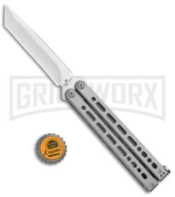 Bear Ops Bear Song VIII Gray Butterfly Knife - Tanto Satin Plain -Gerber Knives Store Bear Ops Bear Song VIII Butterfly Tanto Satin B 810 SS S BHQ 102070 jr bottlecap large