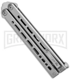 Bear Ops Bear Song VIII Gray Butterfly Knife - Tanto Satin Plain -Gerber Knives Store Bear Ops Bear Song VIII Butterfly Tanto Satin B 810 SS S BHQ 102070 jr side large