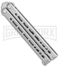 Bear Ops Bear Song VIII Silver Butterfly Trainer - Bead Blast Dull -Gerber Knives Store Bear Ops Bear Song VIII Butterfly Trainer 4.5 Satin B 821 SS S BHQ 117625 LS Side large