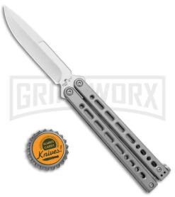 Bear Ops Bear Song VIII Small Gray Butterfly Knife - Bayonet Satin Plain -Gerber Knives Store Bear Ops Bear Song VIII Small Butterfly Gray Satin Bayo BHQ 145125 jr bottlecap large