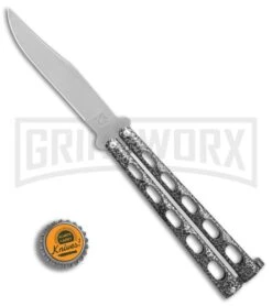 Bear & Son Knives Silver Speckle 114 Balisong Butterfly Knife - Satin Plain -Gerber Knives Store Bear Son 114 speckle satin BHQ 0365 er bottlecap large