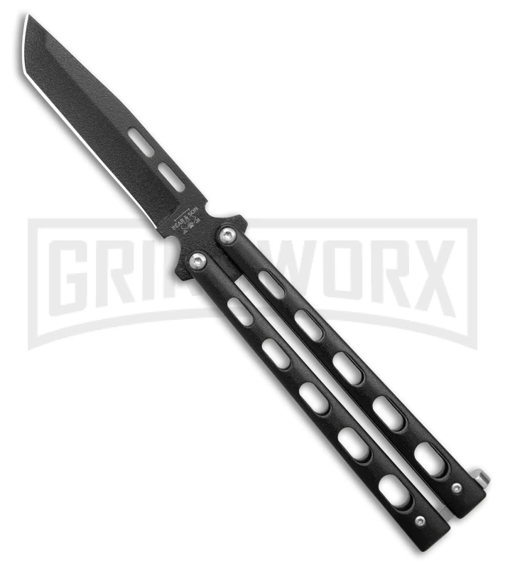 Bear & Son 115B Tanto Black Butterfly Knife - Black Plain 1 Bear & Son 115B Tanto Black Butterfly Knife - Black Plain
