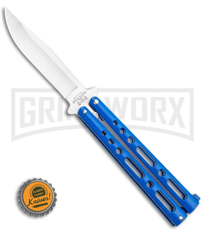 Bear & Son Knives Blue Large 117 Balisong Butterfly Knife - Satin Plain 4 Bear & Son Knives Blue Large 117 Balisong Butterfly Knife - Satin Plain - Image 4