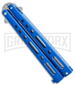 Bear & Son Knives Blue Large 117 Balisong Butterfly Knife - Satin Plain 6 Bear & Son Knives Blue Large 117 Balisong Butterfly Knife - Satin Plain -Gerber Knives Store Bear Son Butterfly Blue 117BL BHQ 114368 LS Side large