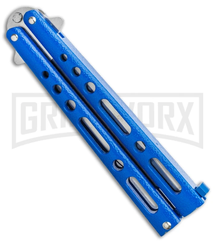 Bear & Son Knives Blue Large 117 Balisong Butterfly Knife - Satin Plain 2 Bear & Son Knives Blue Large 117 Balisong Butterfly Knife - Satin Plain - Image 2