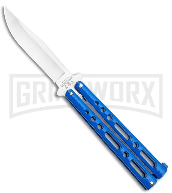 Bear & Son Knives Blue Large 117 Balisong Butterfly Knife - Satin Plain 1 Bear & Son Knives Blue Large 117 Balisong Butterfly Knife - Satin Plain