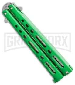 Bear & Son Knives Green Large 117 Balisong Butterfly Knife - Satin Plain -Gerber Knives Store Bear Son Butterfly Green 117GR BHQ 114199 LS Side large