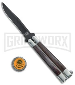 Bear & Son Black Walnut Butterfly Knife - Black Plain -Gerber Knives Store Bear Son Butterfly Knife Black Walnut Black BW17T BHQ 77785 jr bottlecap large