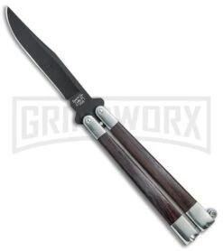 Bear & Son Black Walnut Butterfly Knife - Black Plain