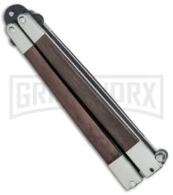Bear & Son Black Walnut Butterfly Knife - Black Plain -Gerber Knives Store Bear Son Butterfly Knife Black Walnut Black BW17T BHQ 77785 jr side large