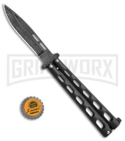 Bear & Son 115D Black Butterfly Knife - Damascus Plain 7 Bear & Son 115D Black Butterfly Knife - Damascus Plain -Gerber Knives Store Bear Son Butterfly black damascus BHQ 50074 er size jr large
