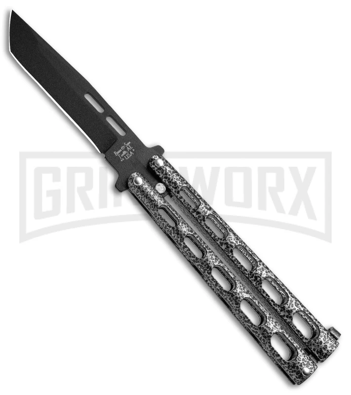 Bear & Son 115 Tanto Silver Vein Butterfly Knife - Black Plain 1 Bear & Son 115 Tanto Silver Vein Butterfly Knife - Black Plain