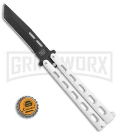 Bear & Son 115TANW White Butterfly Knife - Tanto Black Plain -Gerber Knives Store Bear Son Large Butterfly tanto white black BHQ 76613 er bottlecap large