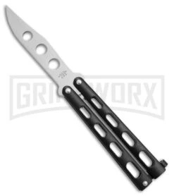 Bear And Son Knives 113BTR Small Black Trainer Butterfly Knife - Satin Plain