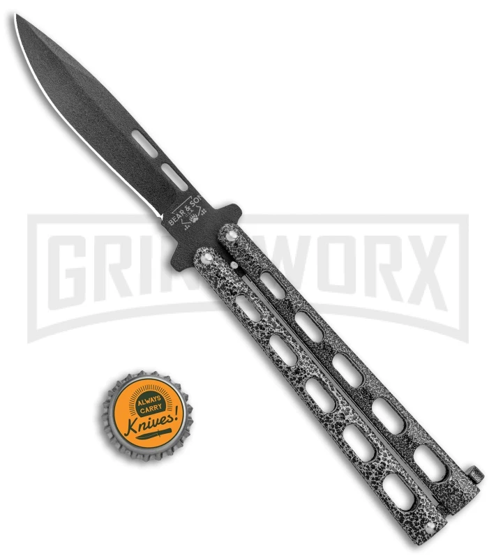 Bear & Son 115 Silver Speckle Butterfly Knife - Black Plain 4 Bear & Son 115 Silver Speckle Butterfly Knife - Black Plain - Image 4