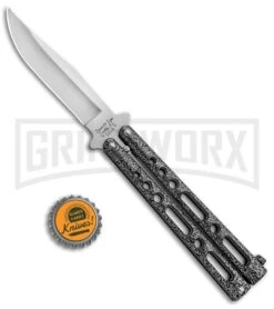 Bear & Son Knives Gray Large 117 Balisong Butterfly Knife - Satin Plain -Gerber Knives Store Bear and Son 117 Large Butterfly Gray Satin BC117 BHQ 39154 jr bottlecap large