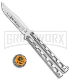 Bear & Son Silver Stainless Steel Butterfly 30th Anniversary Clip Point Satin -Gerber Knives Store Bear and Son 30th Anniversary Polished Butterfly ANNSS14 S35 BHQ 121784 jr bottlecap large