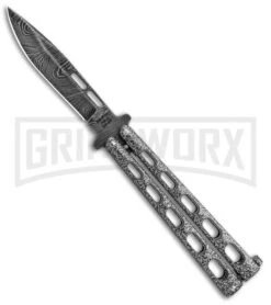 Bear & Son 115DSV Silver Vein Butterfly Knife - Damascus Plain